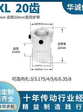 同步带轮MXL20齿宽11内孔3/4/5/6/6.35/8TP20MXL37主动齿轮同步轮