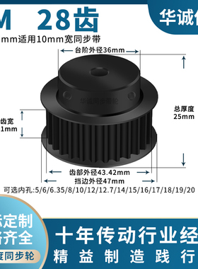 同步带轮5M28齿钢B齿宽11内孔5 6.35 8 10 12 14主动齿轮同步轮5M