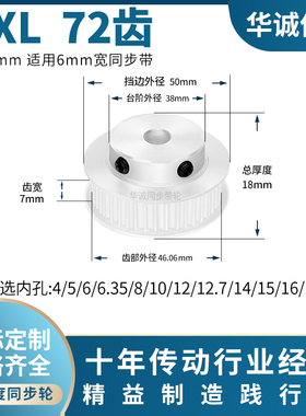同步带轮MXL72齿B齿宽7内孔5/6/8/10/12ATP72MXL25主动齿轮同步轮