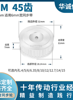 同步带轮S2M45齿A齿宽7内孔5/6/6.35/8/10/12S2M60主动齿轮同步轮