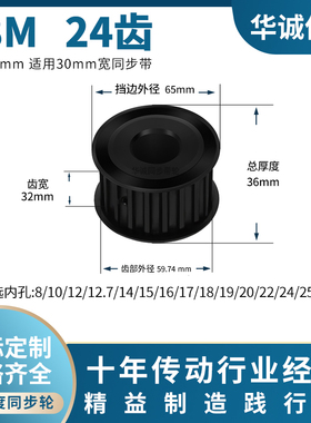 同步带轮S8M24齿宽32内孔15 16 17 18 19202242845主动齿轮同步轮