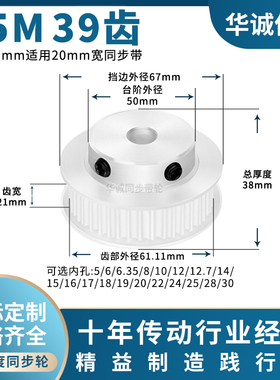 同步带轮S5M39齿宽21B内孔5 6 8 10 12 12.7 14主动齿轮同步轮S5M