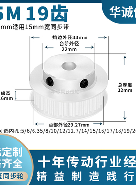 同步带轮S5M19齿宽16B内孔5 6 8 10 12 12.7 14主动齿轮同步轮S5M