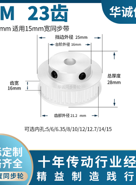 同步带轮S3M23齿宽16带凸台阶BF型内孔6.35810齿轮主动齿轮同步轮