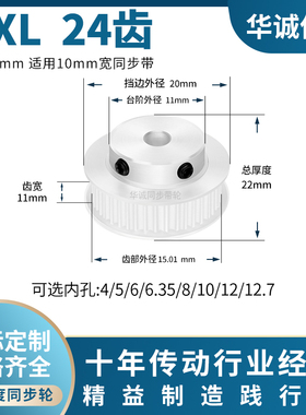 同步带轮MXL24齿K宽11内孔4/5/6/6.35/8/1024MXL37主动齿轮同步轮