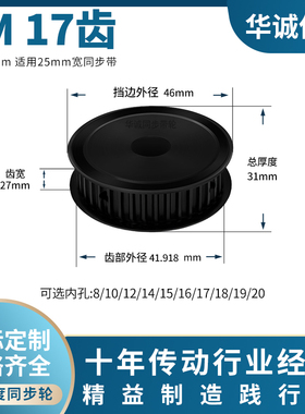 同步带轮8M17齿宽27内孔12 14 15 16 17 18 192045号钢主动同步轮