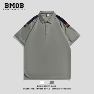 新款 男韩版 POLO衫 BMOB夏季 高级拼接撞色设计休闲翻领短袖 t恤上衣