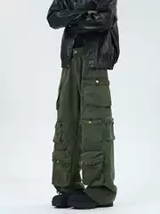 Bmob American Retro High Street Multi-Pocket Cargo Casual Pants for Men, Stylish and Cool Design, ins Wide-Leg Bombshell Pants, Trendy