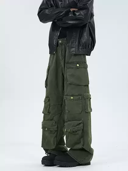Bmob American Retro High Street Multi-Pocket Cargo Casual Pants for Men, Stylish and Cool Design, ins Wide-Leg Bombshell Pants, Trendy