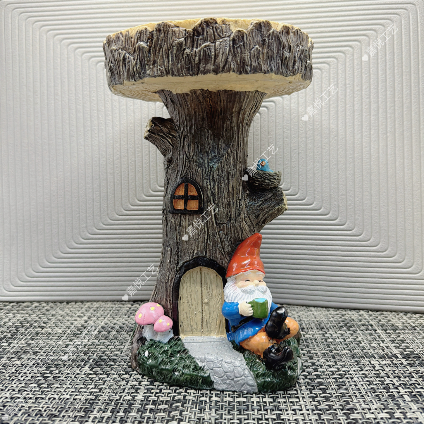欧式花园圣诞老人庭院喂鸟器摆件园艺树脂工艺装饰品