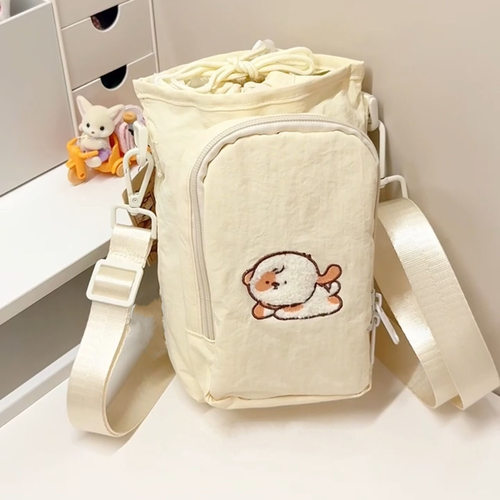 新款帆布小熊保温杯收纳包日系软妹手机单肩包港风清新斜挎包
