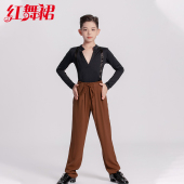 红舞裙春秋新款 恰恰伦巴牛仔考级基训练功舞服表演 少儿拉丁舞套装