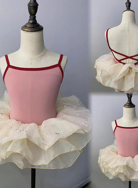 儿童舞蹈服夏吊带女童练功服连体芭蕾舞中国舞演出服连衣服体操服
