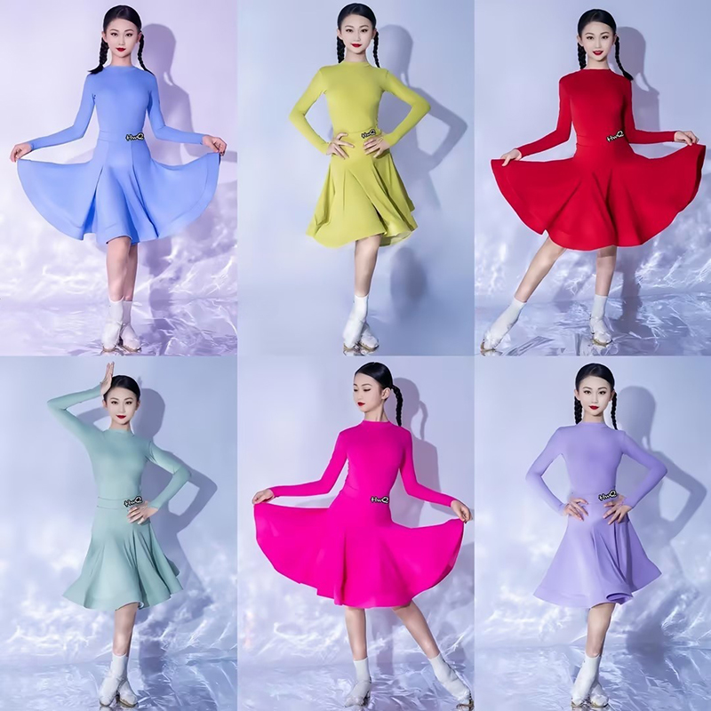 新款少儿拉丁服女童长袖练功舞蹈服演出服装规定服比赛考级集训服