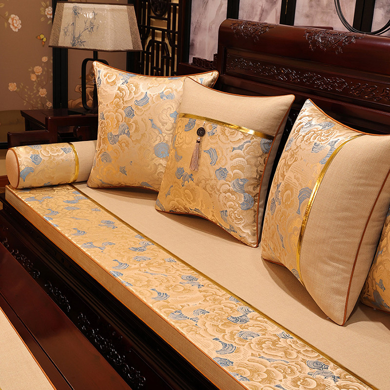 新中式红木沙发垫垫子坐垫夏季防滑椅垫轻奢布艺沙发套罩全包夏天