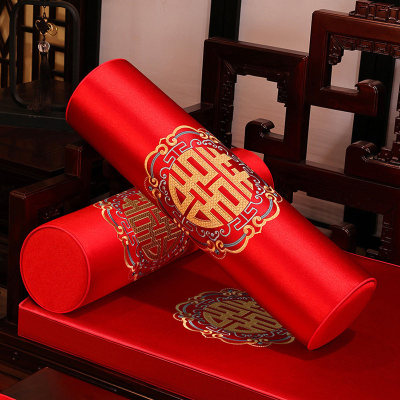新中式扶手枕红色喜庆糖果枕红木沙发手枕婚庆喜字飘窗圆柱形边枕