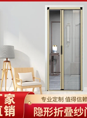 定做折叠隐形纱门推拉门帘防蚊虫纱门透气免打孔伸缩铝合金纱窗门