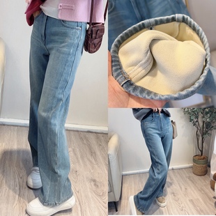 温暖云柔感舒适直筒阔腿牛仔长裤 斯斯 E家冬季 加厚绒也纤细 1202