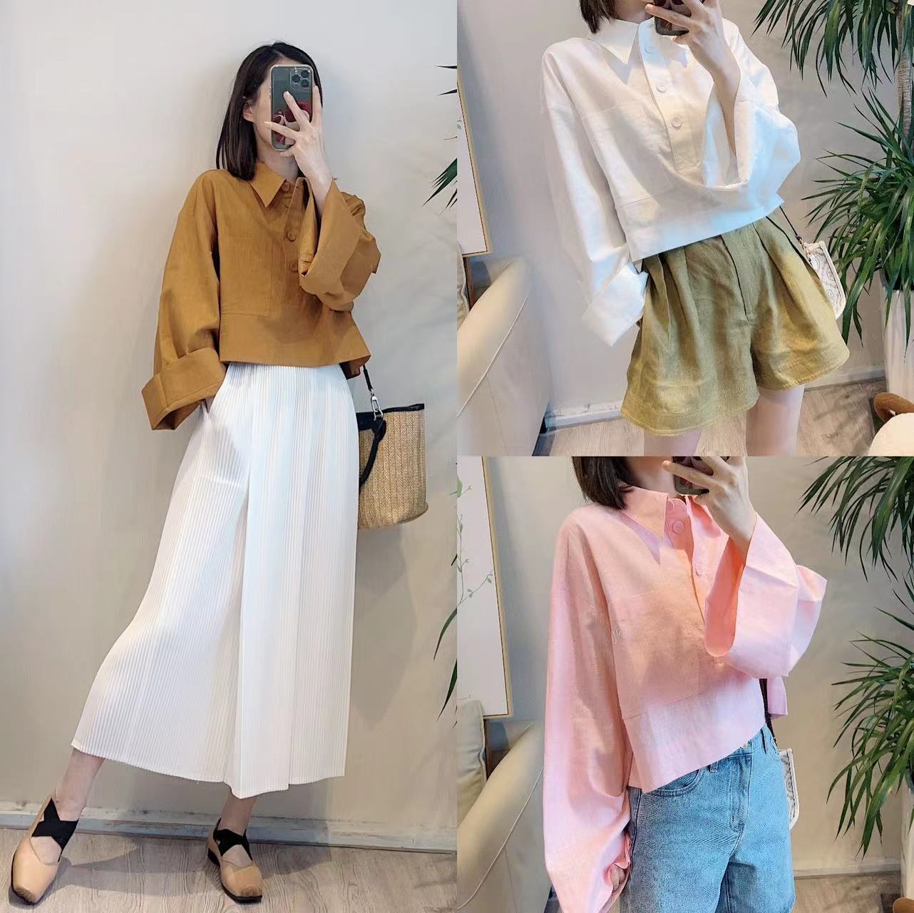 休闲宽松文艺百搭套头亚麻混纺