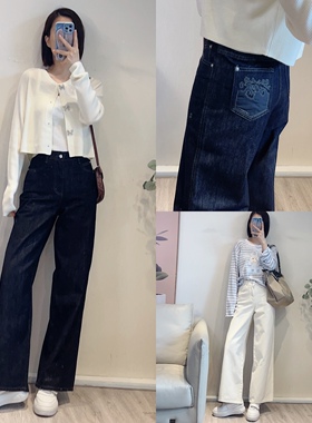 斯斯 0301 简约丹宁风 解构斜纹棉简约刺绣百搭复古牛仔阔腿裤
