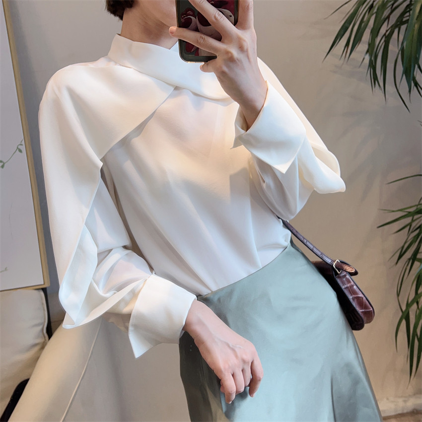 直筒简约立体套头长袖真丝