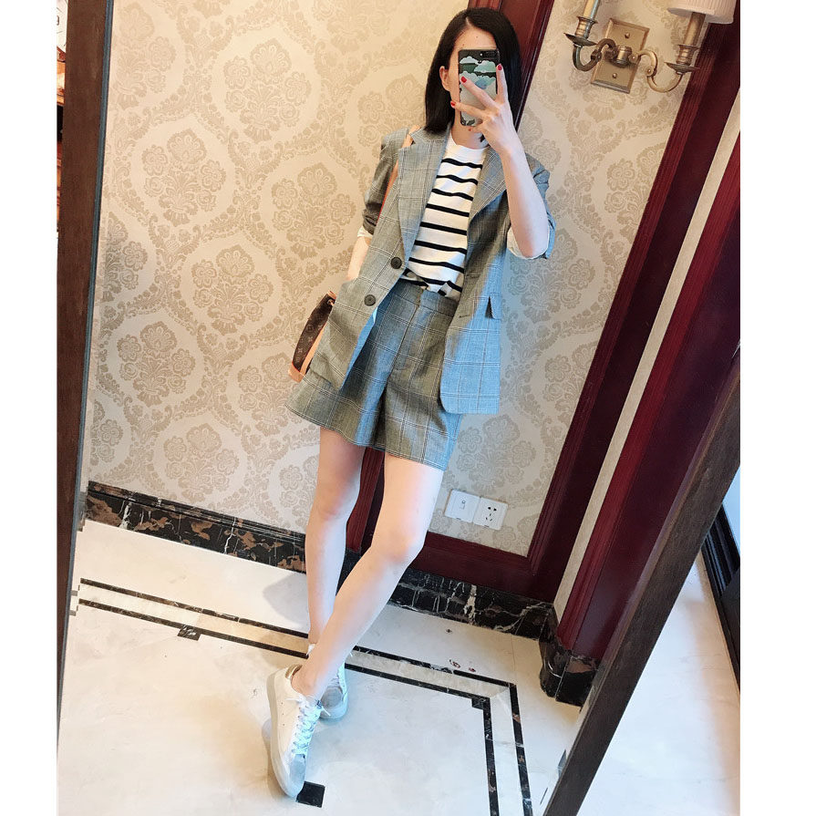 0709 法系 帅帅的王子格 休闲 灰色调调西装 短裤