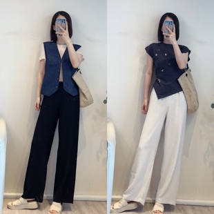 斯斯0602夏季太舒服GA经典裤型垂感抗皱丝亚麻混纺直筒阔腿裤
