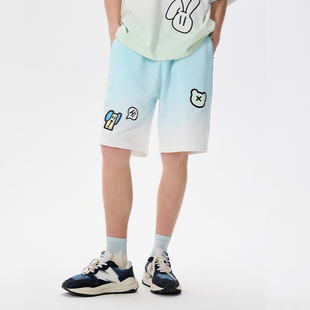 夏季 宽松五分裤 沙滩 男透气纯棉美式 LAMLICKA卡通动物渐变运动短裤