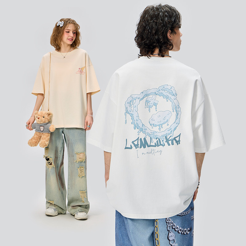 LAMLICKA溶化冰淇淋美式短袖上衣宽松运动半袖潮牌白色t恤女纯棉,男装,T恤,淘宝优惠券,粉丝福利购,淘宝优惠卷