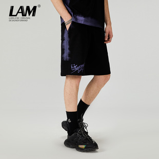 街头休闲情侣五分裤 新款 宽松 男国潮夏季 LAMLICKA扎染印花休闲短裤