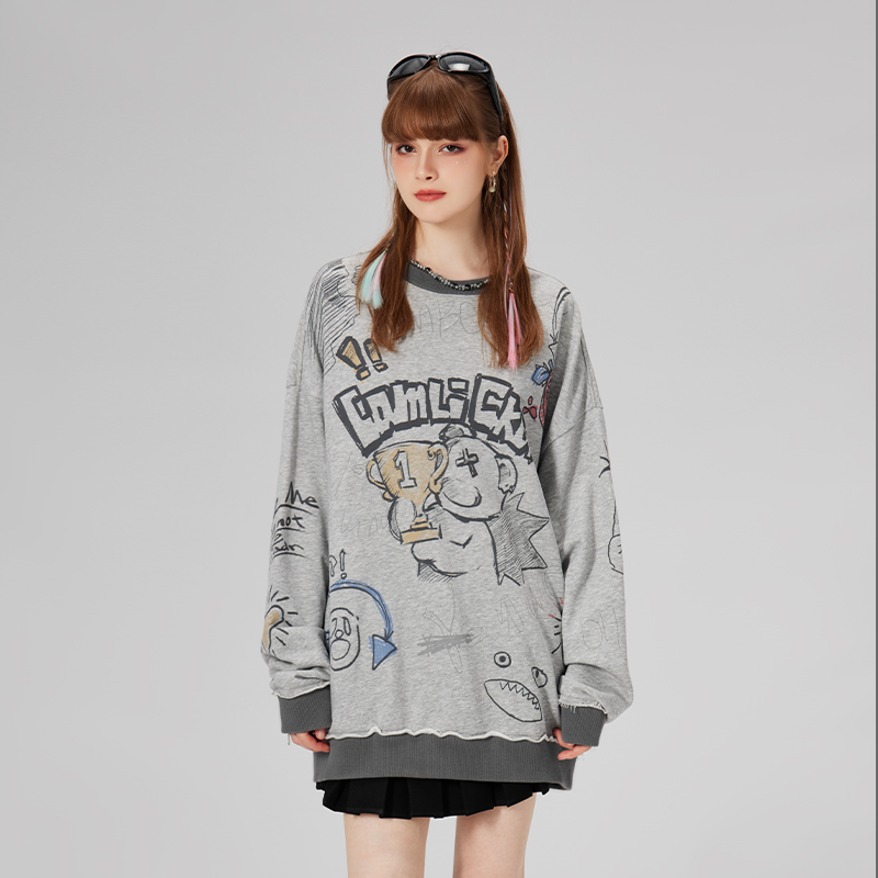 LAMLICKA卡通印花圆领卫衣