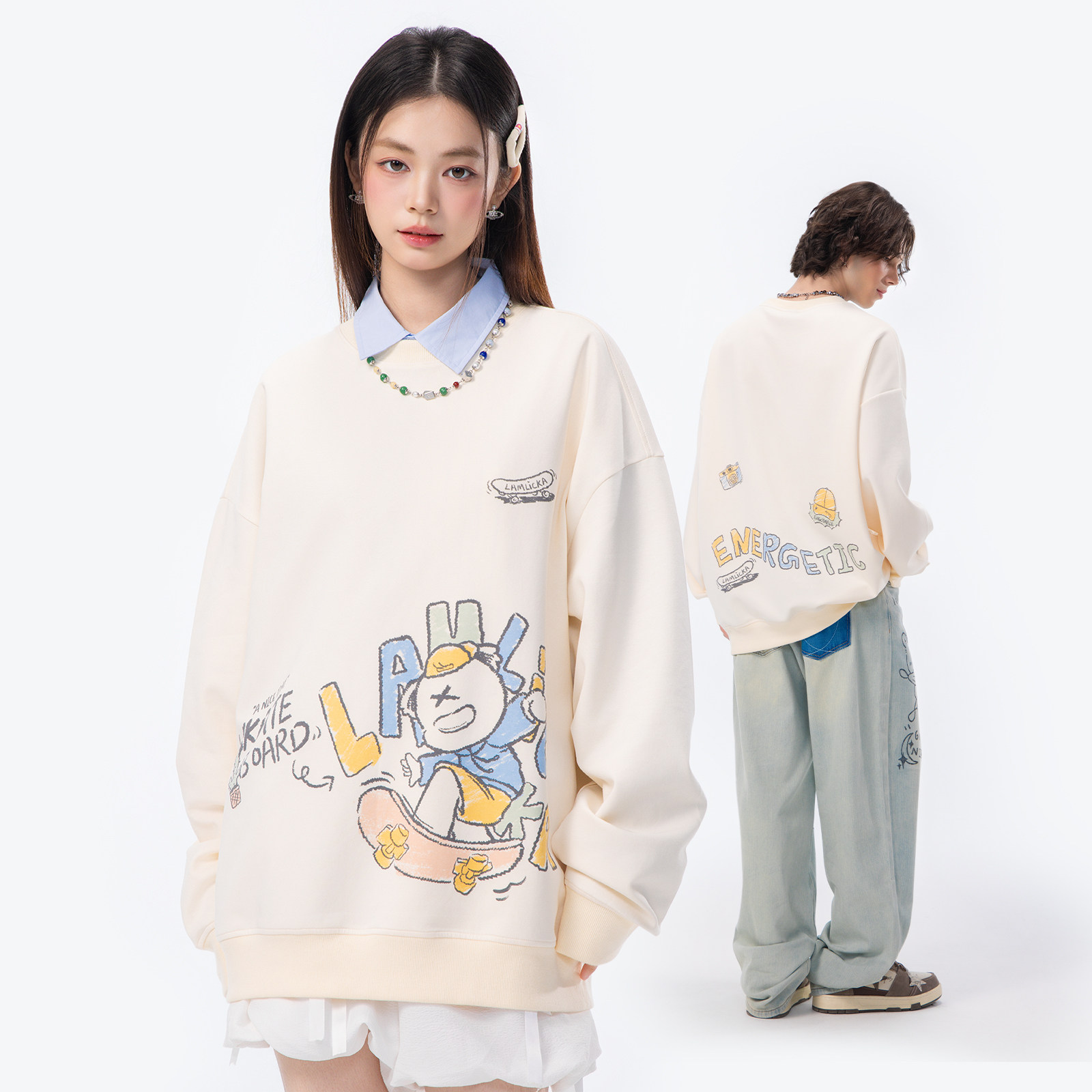 LAMLICKA滑板小熊印花卫衣女宽松慵懒风潮牌圆领外套美式上衣长袖,男装,卫衣,淘宝优惠券,粉丝福利购,淘宝优惠卷