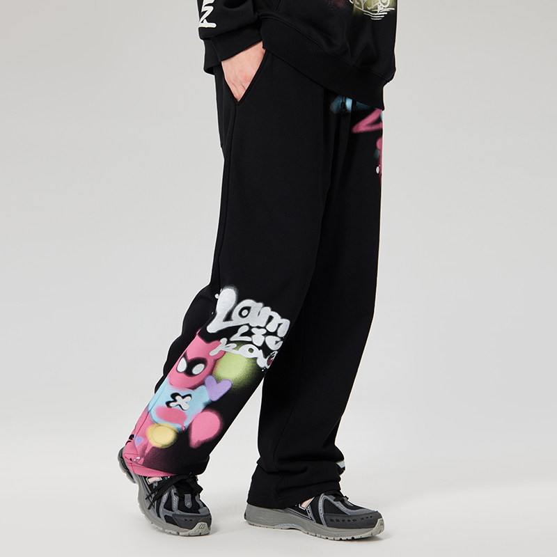 LAMLICKA潮牌涂鸦印花休闲长裤男女2024夏季薄款嘻哈拖地直筒裤子,男装,休闲裤,淘宝优惠券,粉丝福利购,淘宝优惠卷