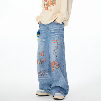 LAMLICKA字母涂鸦牛仔裤休闲长裤