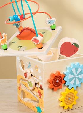 儿童多功能木质游戏盒百变恐龙主题早教益智玩具宝宝忙碌板