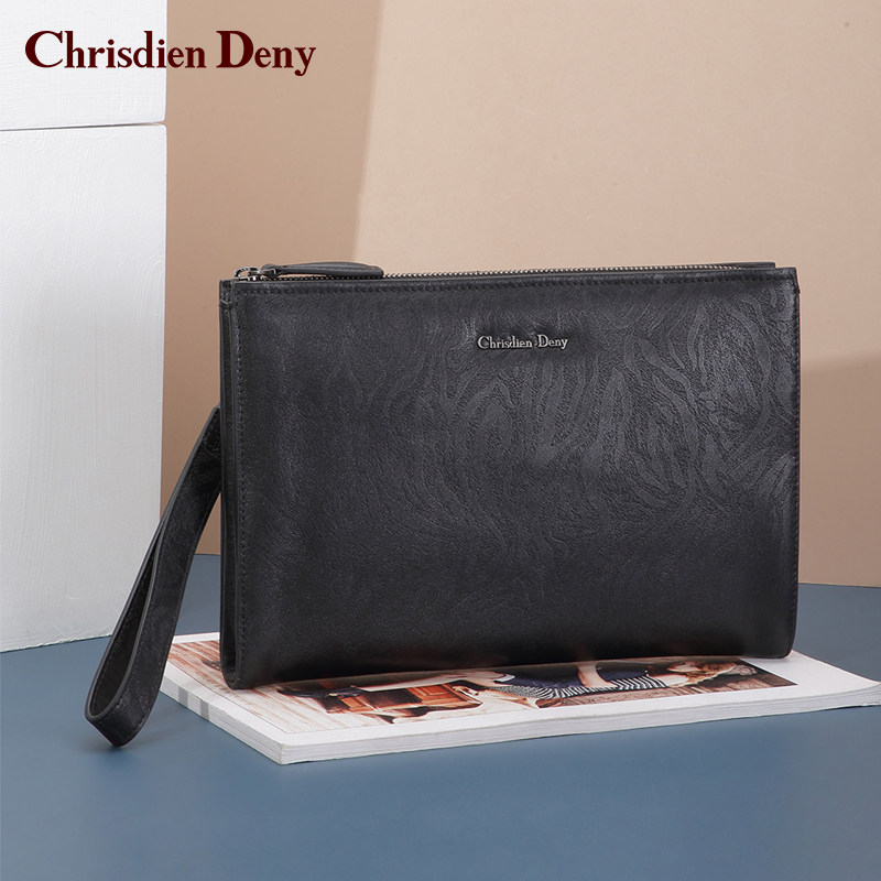 chrisdien deny/克雷斯丹尼新款斑月克色牛皮商务休闲时尚手抓包