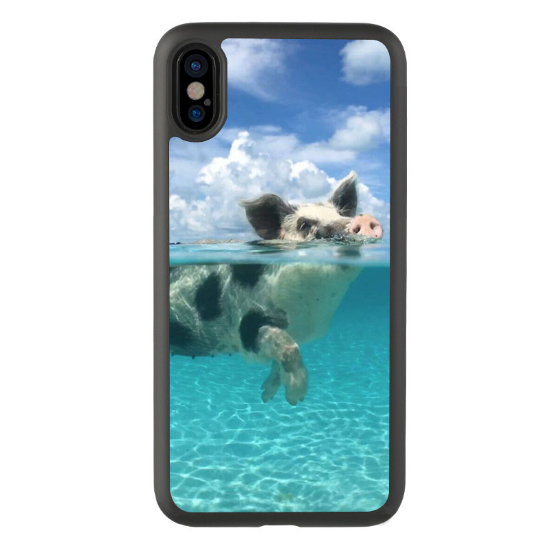 简约11搞怪游泳的猪适用于iphone131214promax保护壳苹果xs防摔xr