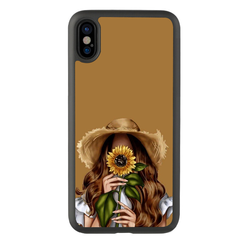 小清新11向日葵遮脸女孩适用于iphone121314promax手机壳xs防摔xr