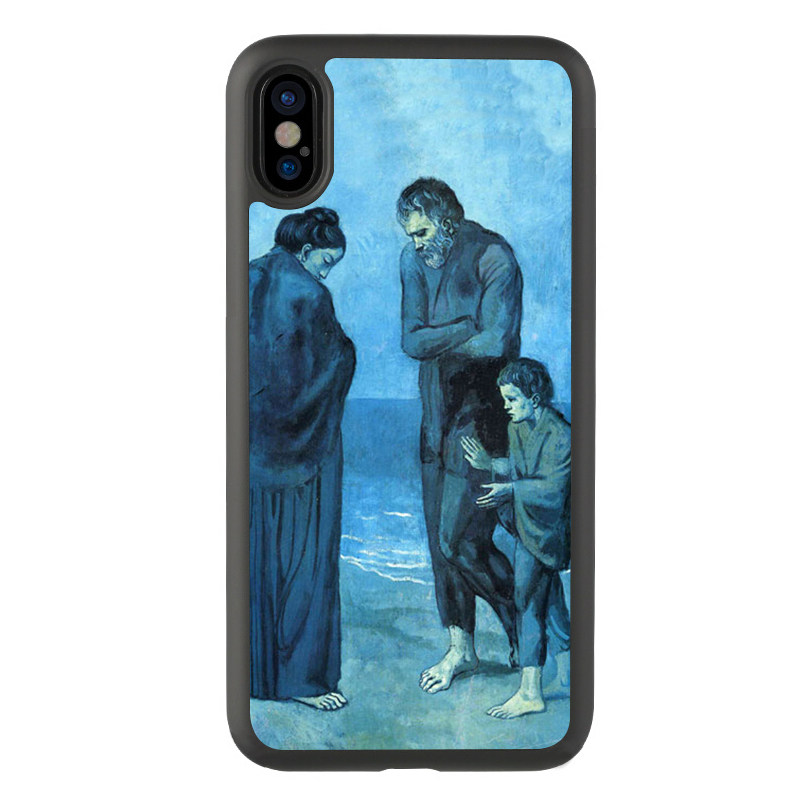 欧美文艺xs毕加索蓝色油画穷人的一家适用于iphone121314promax保护壳