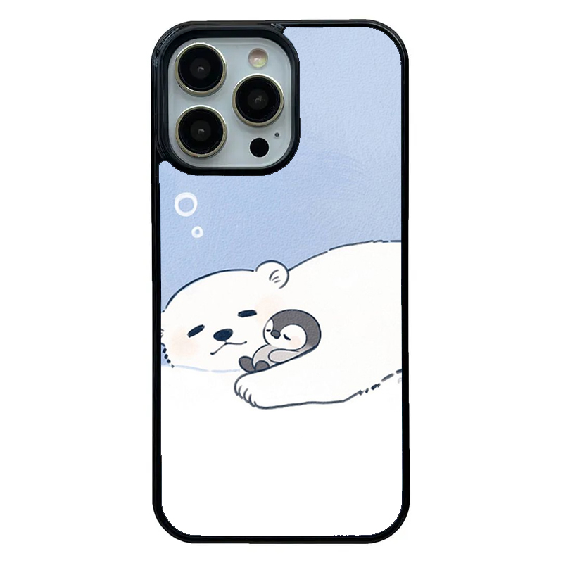 卡通可爱北极熊抱企鹅适用于iPhone16promax手机壳情侣款苹果11/12/13/14/15防摔保护套7plus/xs来图定制男女