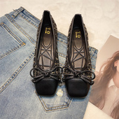 女平跟豆豆鞋 2025春新款 百搭软底平底晚风法式 小香风方头单鞋 瓢鞋