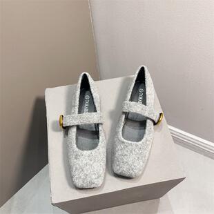 法式复古方头小香风外穿毛毛鞋女2026新款秋冬季温柔仙女平底单鞋