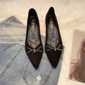 中跟豆豆鞋 法式 黑色职业尖头低跟鞋 子女大码 粗跟单鞋 女2025春新款