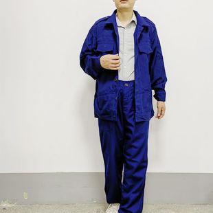 道路工地全棉电焊蓝色工作服结实耐磨长袖加厚工作服机修春秋