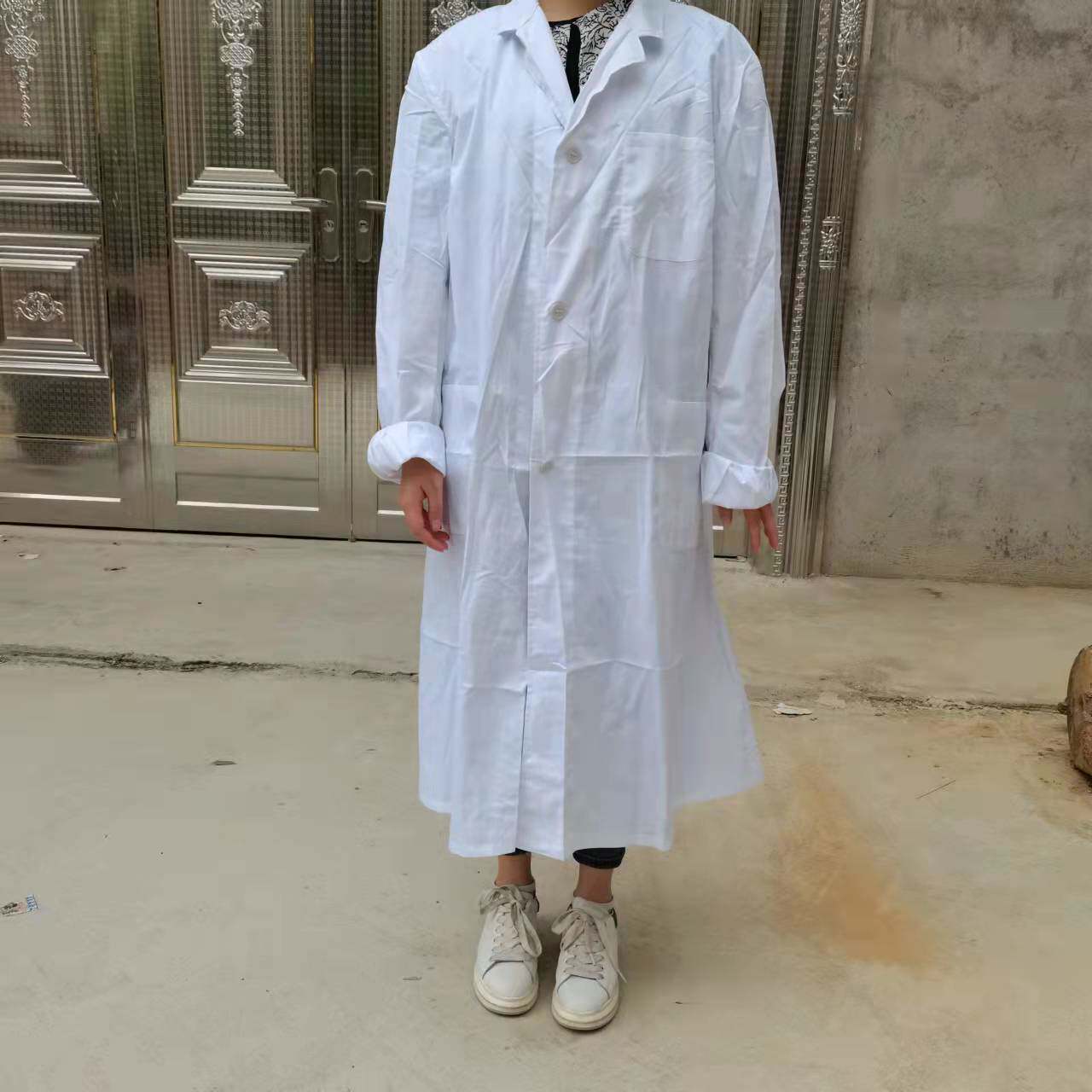 冬白色工作服男 冬季纯棉布长款劳保衣服工装单上衣
