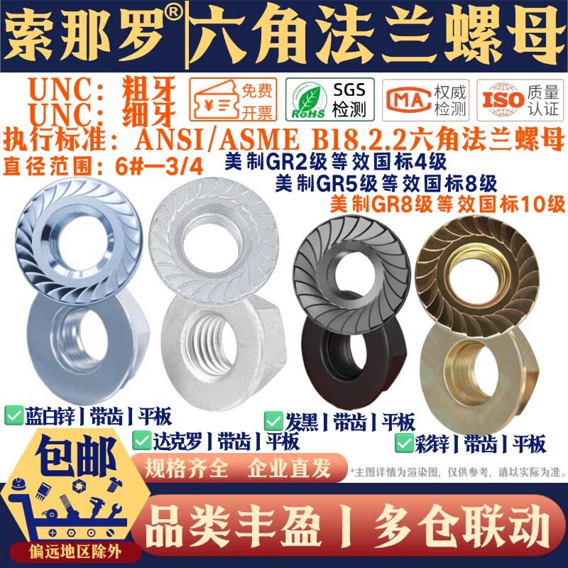 UNC英美制带齿平板法兰锁紧螺母图片