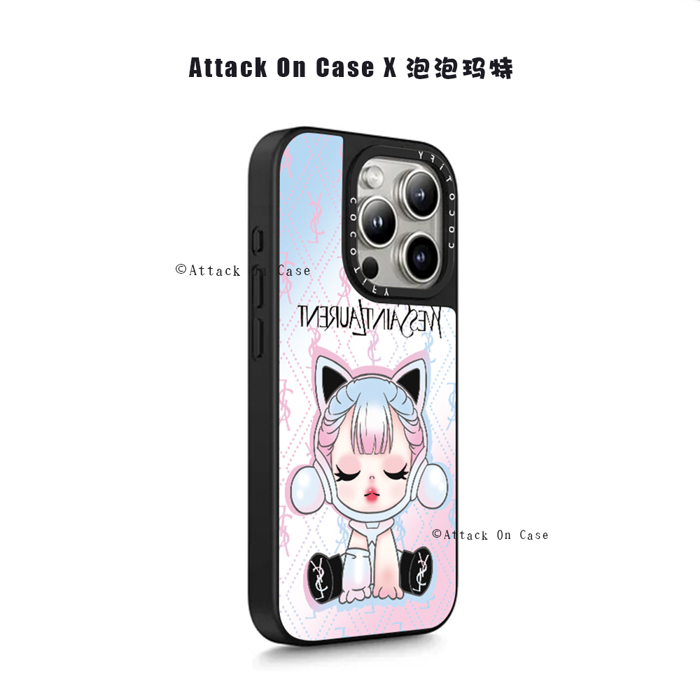 Magsafe磁吸CASE联名POPMART泡泡宝宝手机壳苹果16Promax镜面适用iPhone15Pro潮流圣罗兰防摔保护壳情侣男女