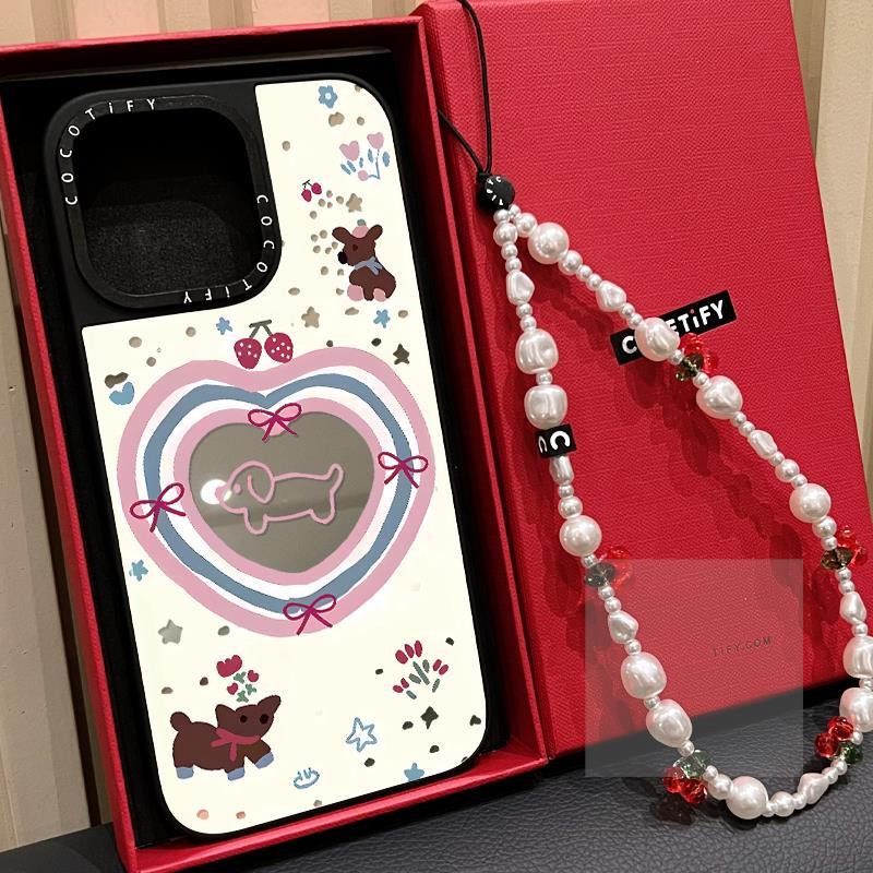 CASE联名爱心腊肠狗狗适用iphone16pro壳15promax苹果14plus镜面MagSafe磁吸13日韩ins网红12蝴蝶结兔