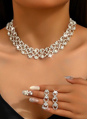 新娘礼服首饰套装女气质百搭水钻颈链耳环套链派对网红摄影配饰品