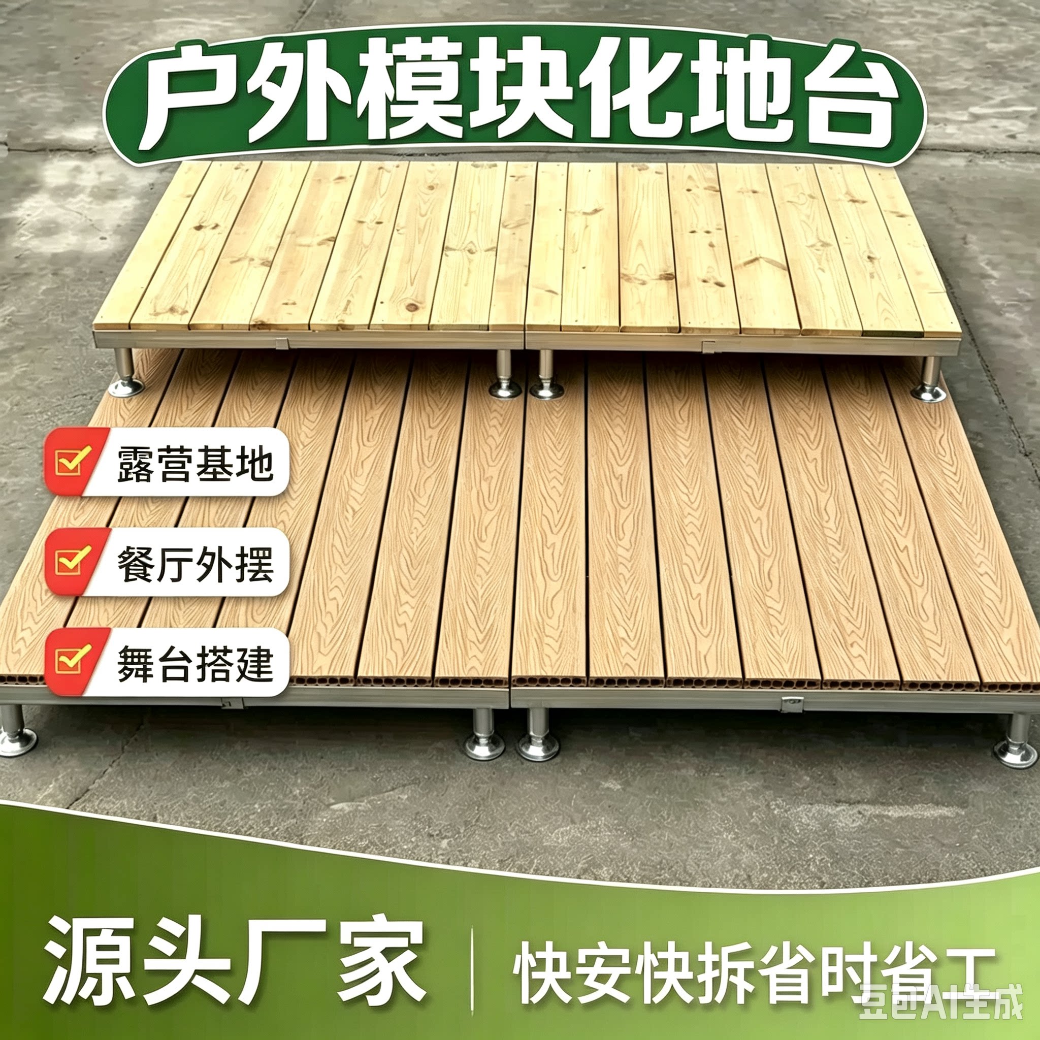 户外露营地板地台露台防腐木地台帐篷婚庆展台站台碳化塑木地台